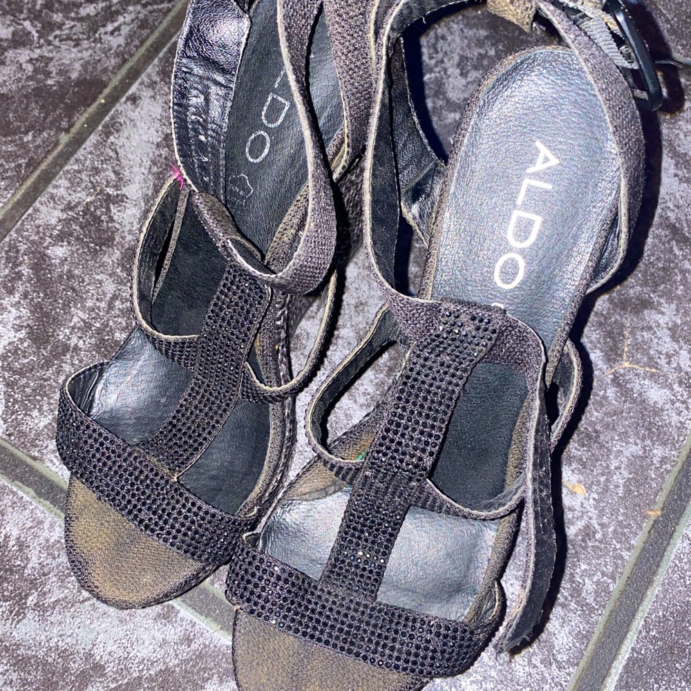 Sparkly black wedges- leather inside